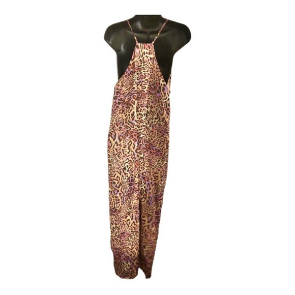Nicole Miller satin effect animal print multi v-neck halter maxi dress size S - Picture 10 of 17